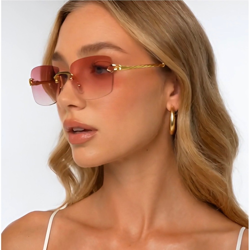 Sunglasses For‎ Women Pink Lens Gold Frame Elegant Outdoor Summer Travel Shades